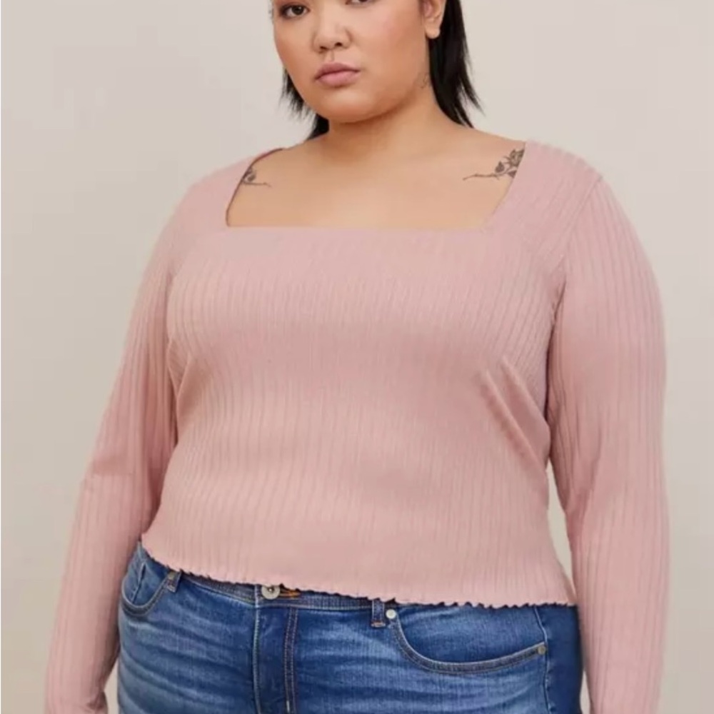 Torrid Knit Rib Square Neck Long Sleeve Tee